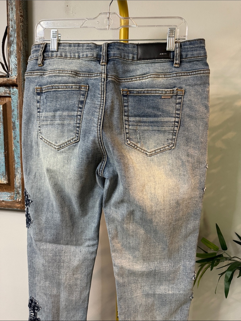 AMIRI Women's Light Blue Distressed Skinny Jeans with Embellished Patches EUC 34 - Picture 9 of 15